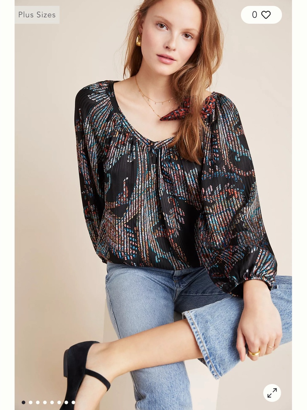 Maeve by Anthropologie Black Multicolor Pleated Peasant Blouse